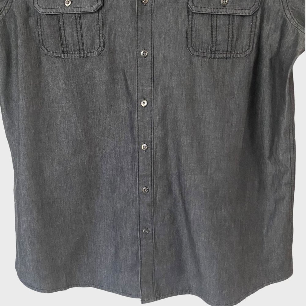 Rock & Republic Button-Up Shirt Mens XXL Dark Gray Denim Casual Long Sleeve - Picture 7 of 15